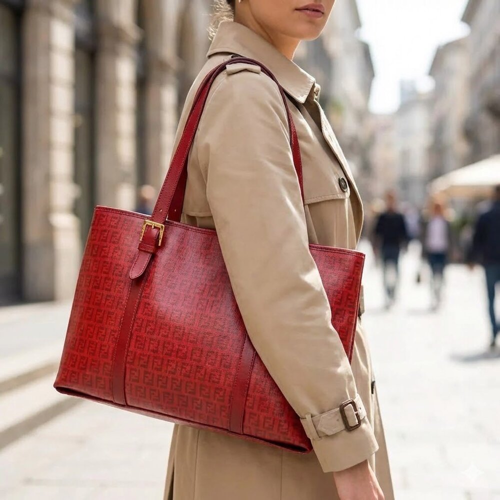 AUTHENTIC Fendi Tote Bag Red PVC - Picture 1 of 11